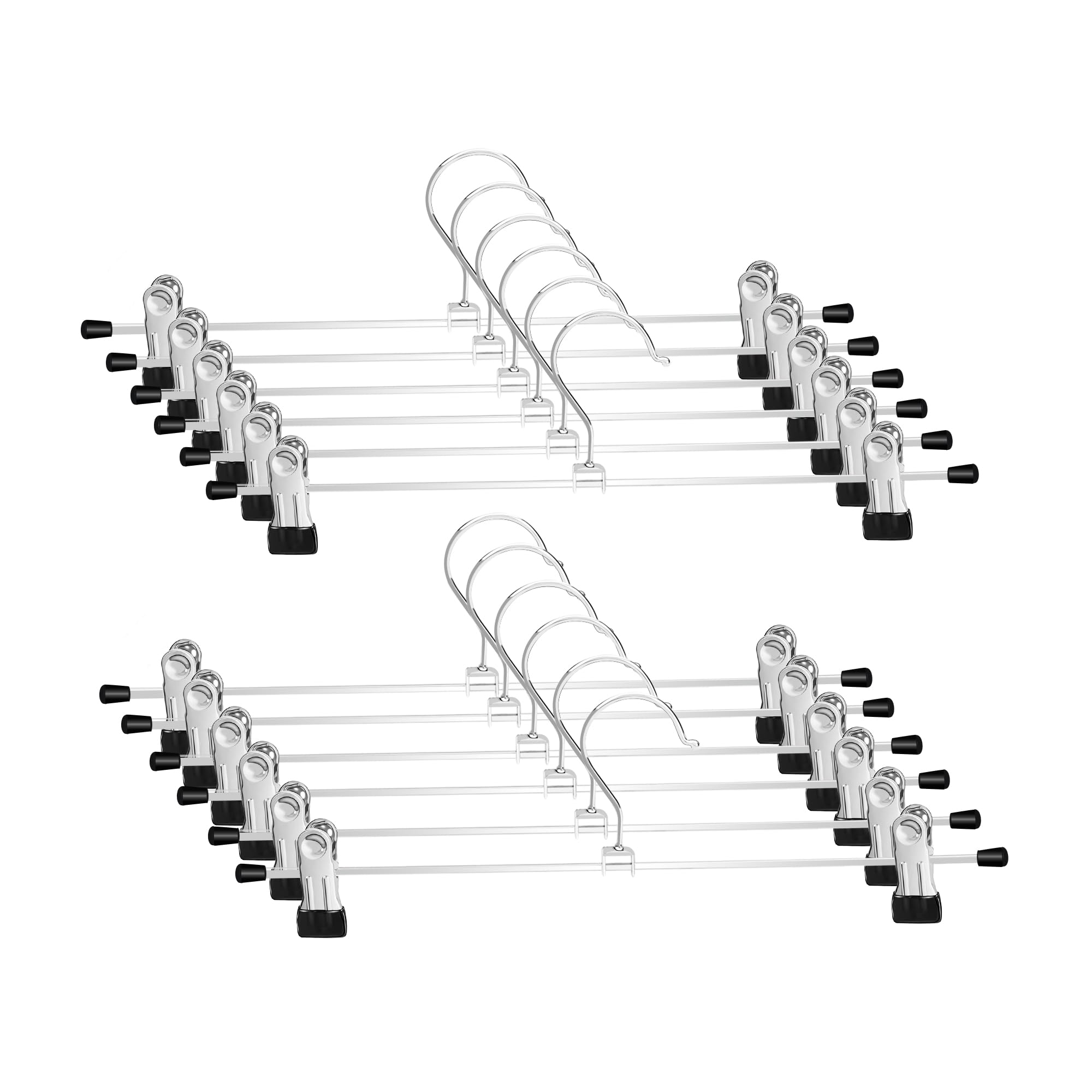 Trouser Hanger, WEIDMAX Pant Hangers 12 Pcs Space Saving Skirt Hangers with Clips Adjustable Non-Slip Coat Suit Skirt Hangers Heavy Duty Chrome Clothes Hangers Clothes Hook