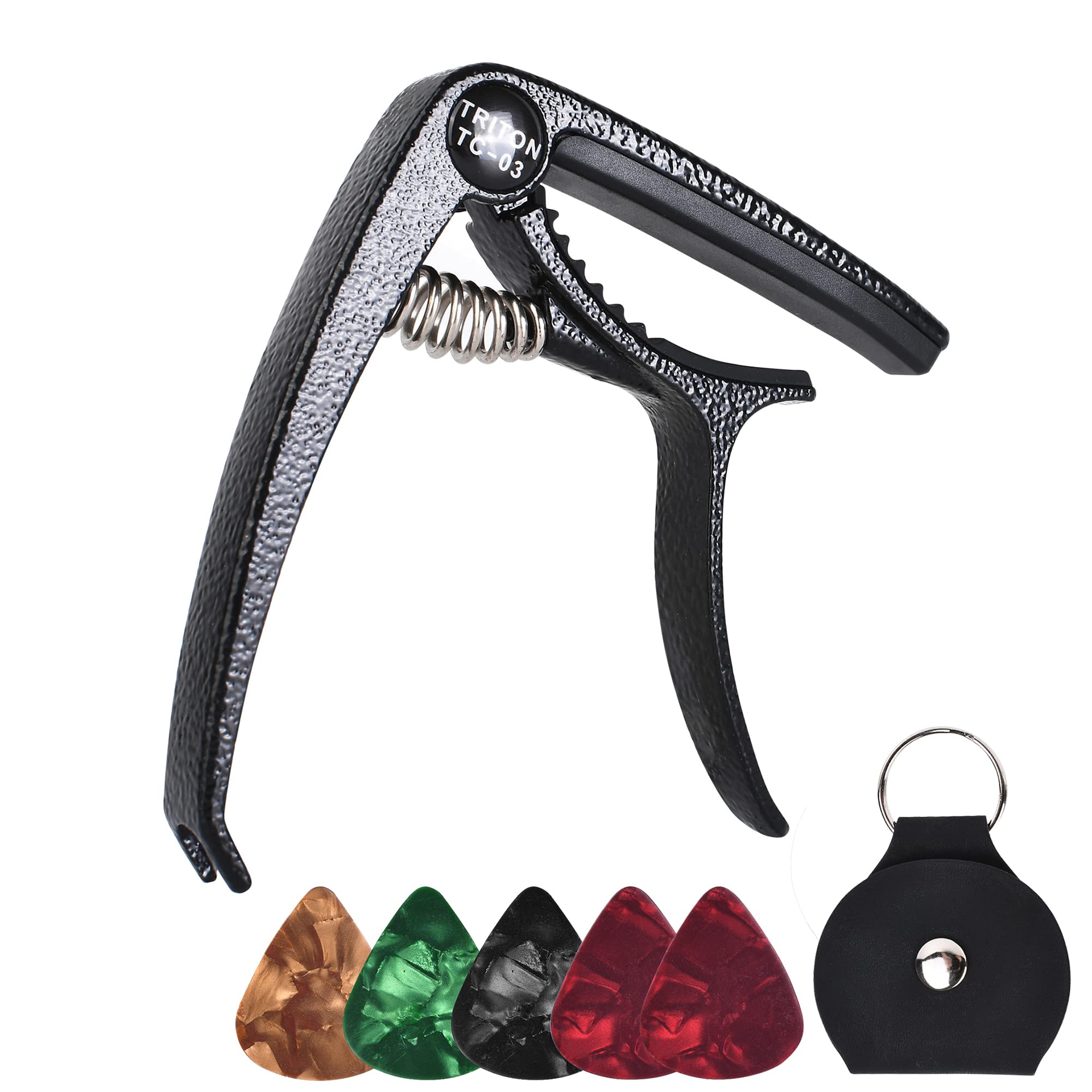 Alnicov Guitar Capo,Zinc Alloy Capo with 5 Picks & Holder for Acoustic Electric Guitars Bass Ukulele Mandolin Banjo