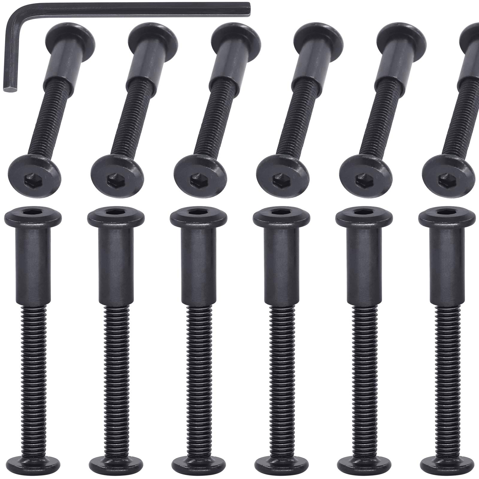 Mardatt 12Sets M6x50mm Black Hex Socket Cap Bolts and Barrel Nuts, Crib Bolts Flat Head Binding Bolt Screw Post for Belt Buckle Leather Furniture