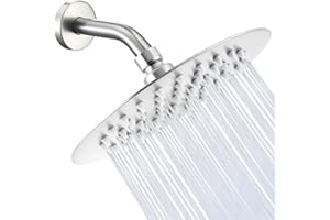 AISINYI High Pressure Rainfall Shower Head, 6 Inches Showerhead with Perfect Adjustable Replacement, Removable Restrictor, Easy Installation for Your Bathroom Shower Heads (Brushed Nickel, Ultra-thin)
