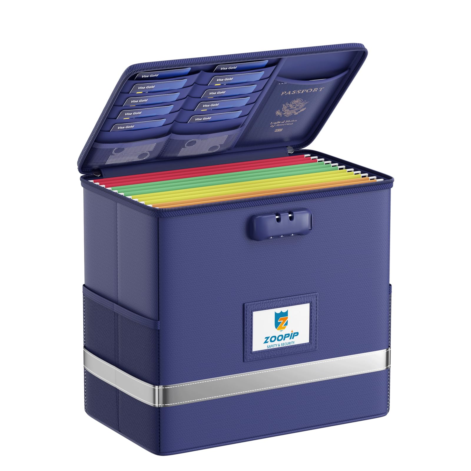 Photo 1 of *Minor Damaged - Check clerk notes*
ZOOPIP Fireproof File Box with Lock, Document Box Storage Organizer, Suitable for Hanging File Folders in Letter Size, Collapsible File Box, Reflective Strip for Fast Find (12.2"*6"*10.2, Blue)