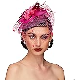 TS Fascinators Hat Tea Party Hat Mesh Floral Feather Hair Clip Women Fascinator Headband with Veil for Wedding Cocktail