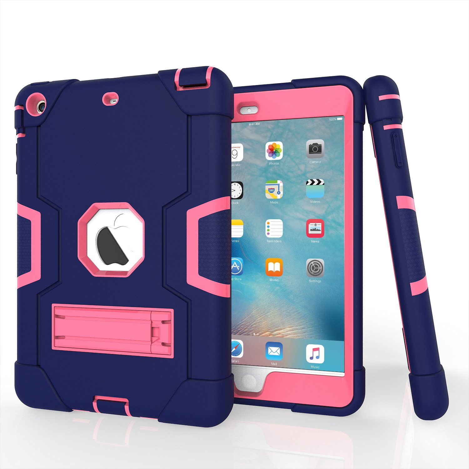 iPad Mini Case, Mini 2 Case, Mini 3 Case, Rugged Kickstand Series - Shockproof Heavy Duty Hybrid Three Layer Armor Defender Kids Child Proof Case Cover for iPad Mini 1/2/3 - Purple Pink