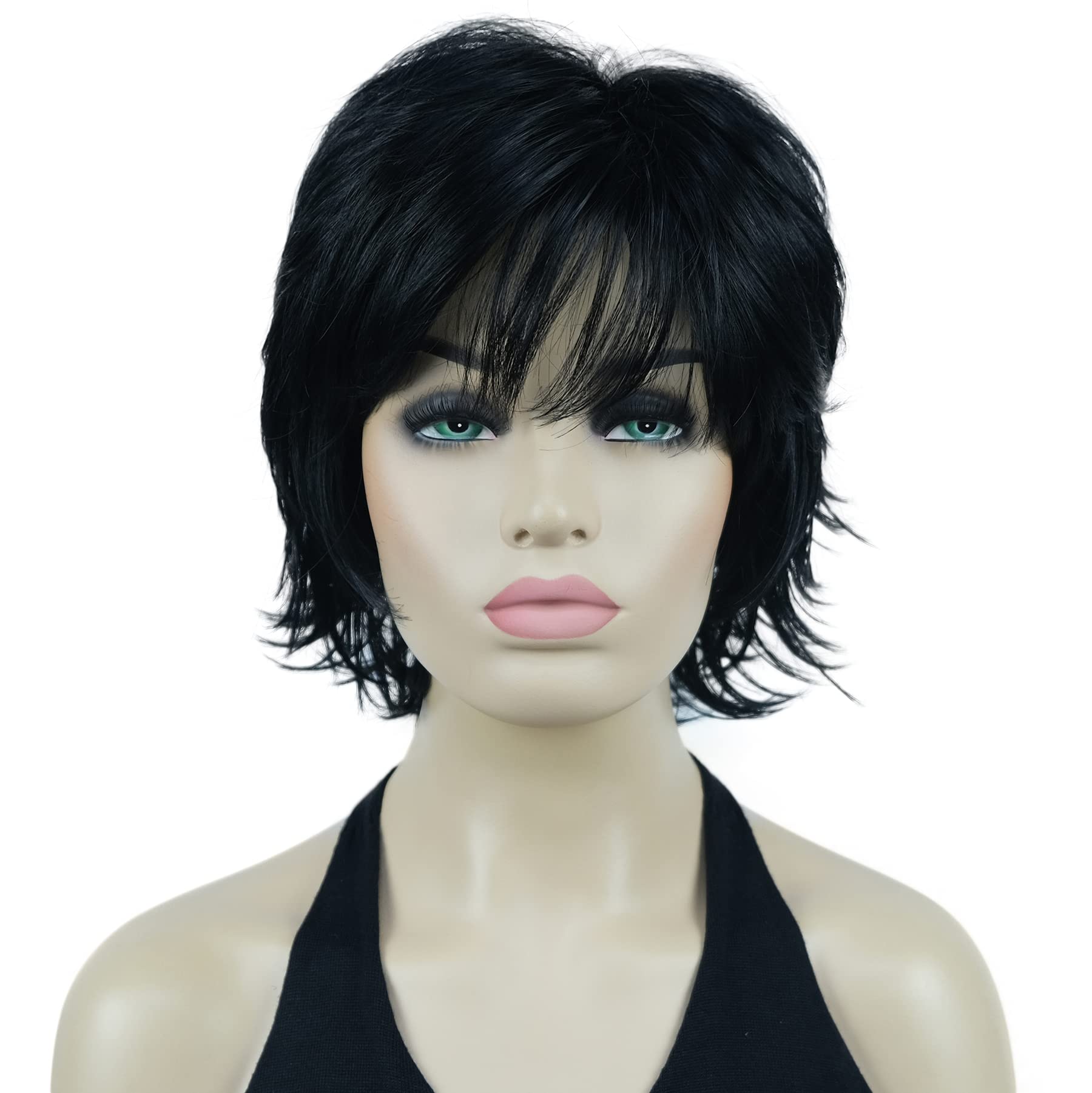 Lydell Short Layered Shaggy Wavy Full Synthetic Wigs Black
