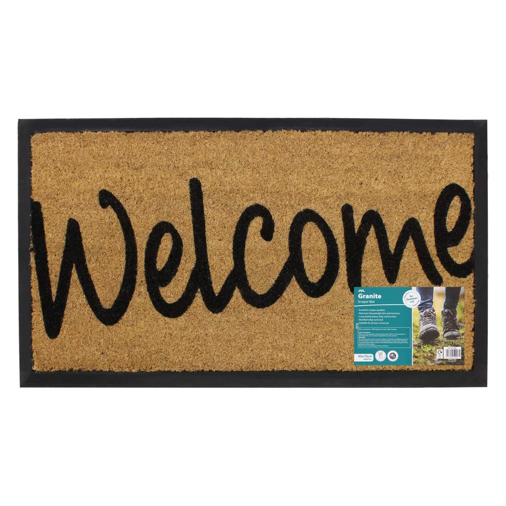 JVL Welcome Granite Design Tufted Coir Rubber Base Door Mat, 40cm x 70cm