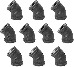 Home TZH 45-Degree-Elbow, Threaded Cast Black Malleable Iron Elbow for Steampunk Vintage Shelf Bracket DIY Plumbing Pipe Decor Furniture (10, 1/2")