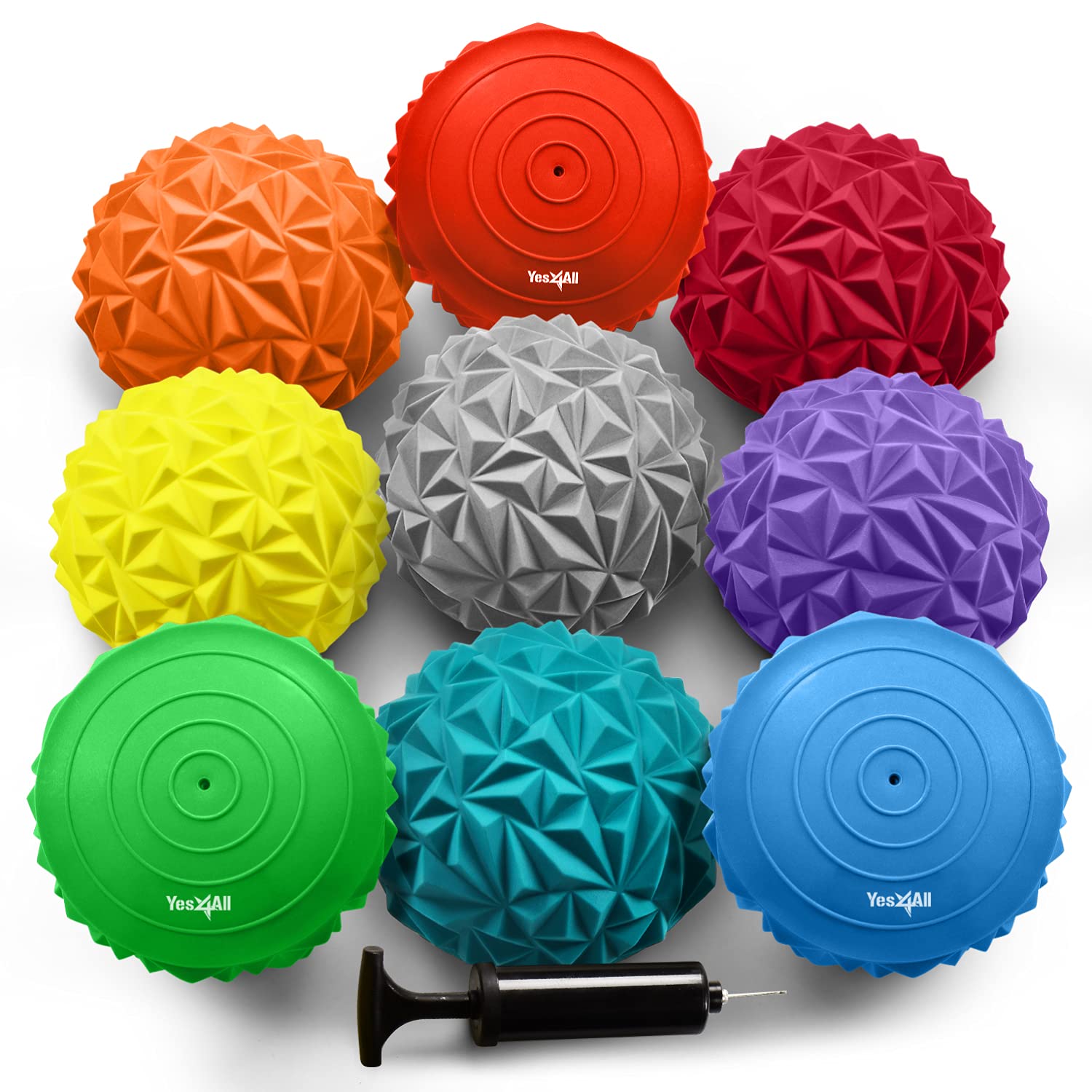 Hedgehog Balance Pods for Exercise, Core Body Balancing, Balance Pods for Kids & Adults with Hand Pump - Set of 6