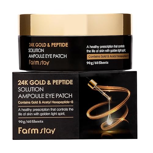 FARMSTAY 24K Gold and Peptide Solution Ampoule Eye Patch - Under Eye Patches for Wrinkles - Improves Skin Elasticity - Brightens Dark Circles - 60 pc - Amazon deal for $17.49