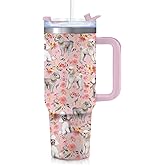 Yogusut Poodle Gifts for Women, 40oz Stainless Steel Insulated Tumbler Travel Mug Cup with Handle Straw, Gifts for Dog Mom Dog Lover