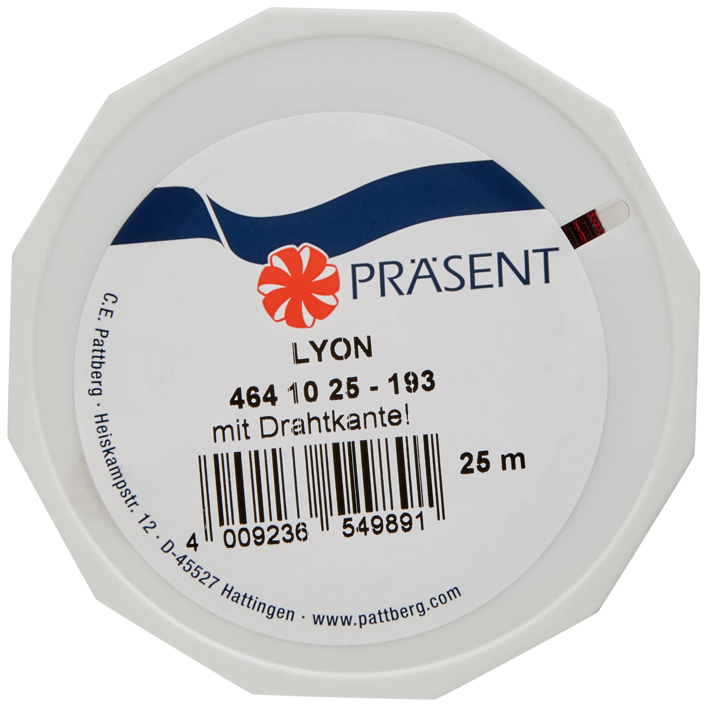 PRÄSENT - Lyon Wired Taffeta Ribbon Bordeaux 10 mm width, 25 m length — image 1