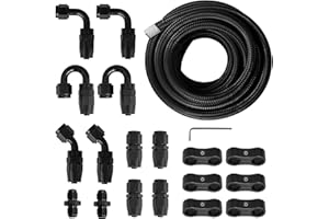 MEDOON 16ft 6AN Black Nylon Braided Fuel Oil Hose Fuel Line 10pcs 6AN Hose Fitting Kit 6pcs 6AN Hose Separator Clamp 2pcs 6AN to 6AN Male Coupler Adapter Straight Fitting