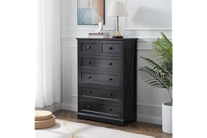 LDTTCUK 6 Drawer Dresser, Farmhouse Dresser Chest of Drawer for Bedroom, 48 Inch Tall Dresser, Wood Storage Chest of Drawers Storage Cabinet for Living Room, Entryway, Hallway, Black