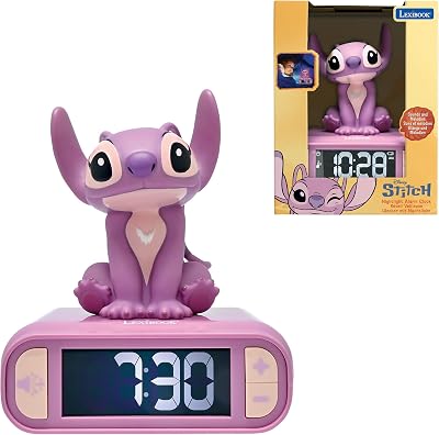 Lexibook Disney Stitch Angel Night Light Alarm Clock RL800D1 Pink