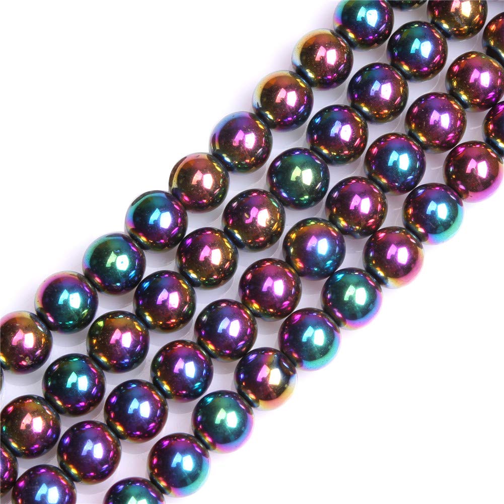 GEM-Inside Natural 12mm Non-Magnetic Multicolor Metallic Coated Hematite Round Gemstone Semi Precious Loose Beads for Jewellery Making 15''
