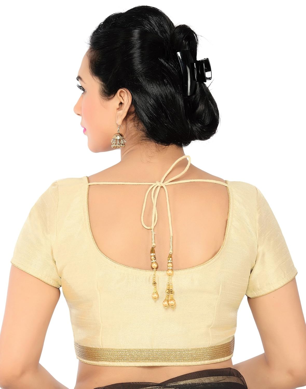 studio shringaar party gold solid short sleeve non-padded blouse