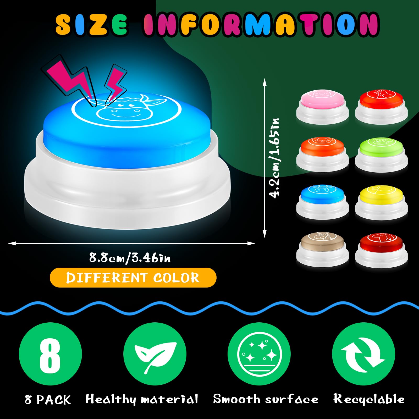 Syhood 8 Pcs Animal Sounds Buzzer for Trivia Games, Answer Buzzers for Classroom, Feud Jeopardy Buzzer Button with Lights and Sounds for Classroom Party Teacher Game Show(LED Style)