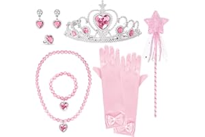 hoyuwak 9PCS Princess Dress Up Party Accessories Princess Tiara Gloves Wand Earring Bracelet and Ring Costume Accessories for
