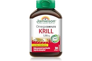 Jamieson Omega Complete Pure Krill Oil 1000 mg Softgels, No Fishy Aftertaste, Supports Heart Health, High Potency, and Provid