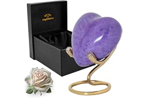 ANGELFOREVER Heart Keepsake Urn for Human Ashes – Handcrafted Purple Marble Metal Mini Cremation Urn with Velvet Gift Box & Stand – Elegant Memorial Keepsake for Loved Ones, Funeral or Remembrance Tribute Display