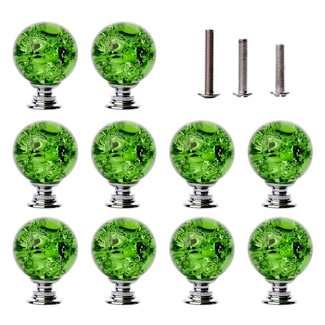 C&Z 10pcs 30mm Crystal Knobs Cupboard Cabinet Handle Drawer Pull with Screw for Kitchen Office Chest Dresser Bathroom Bedroom Wardrobe Green