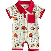 Sasaerucure Newborn Infant Baby Boy Summer Outfit Short Sleeve Button Down Jumpsuit One Piece Baseball Romper Onesie Clothes
