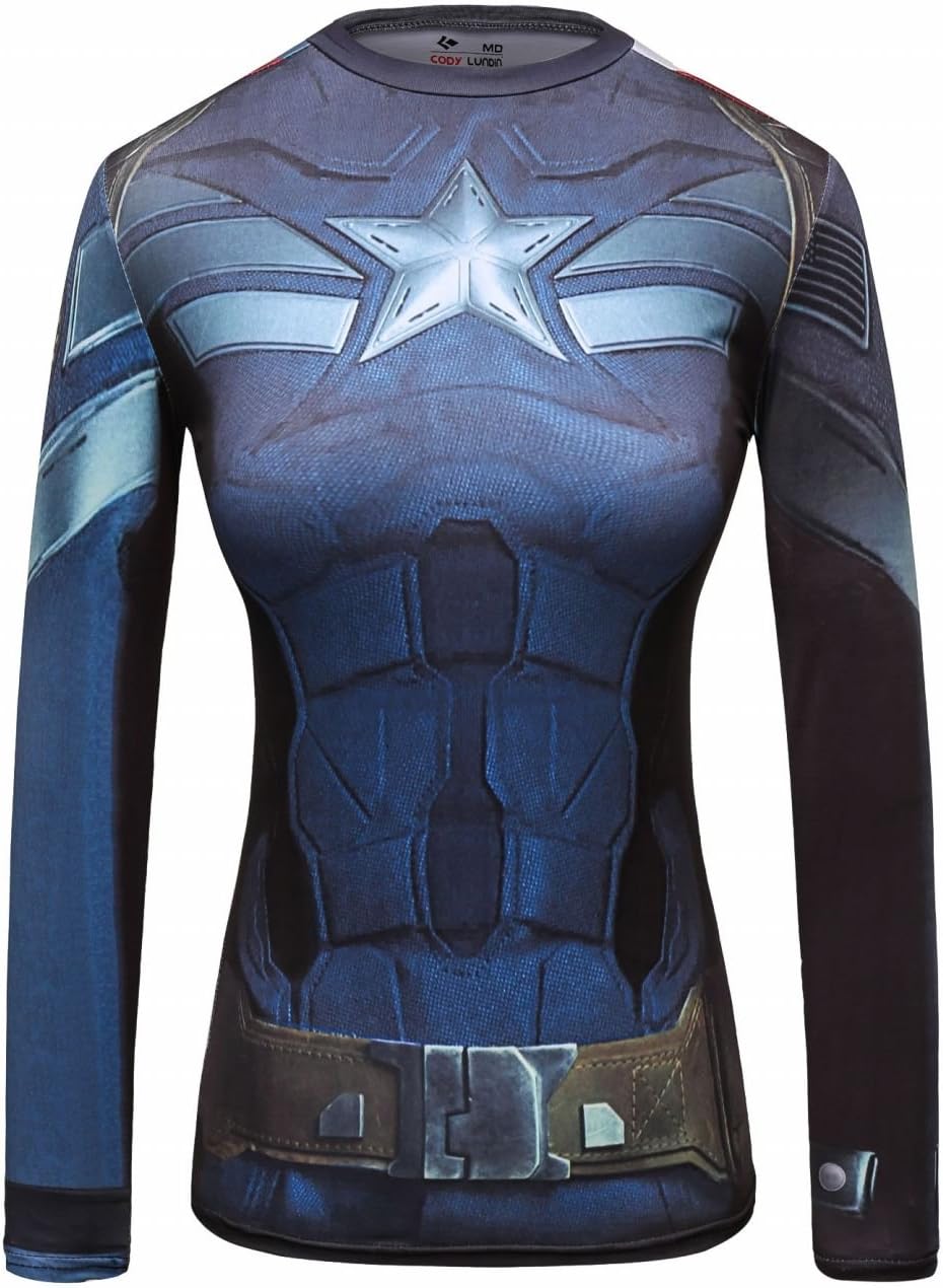 Cody Lundin Woman's Movie Theme Print American Spider Hero Running Sport Fitness T-shirt Exercise Tights Longsleeve Top
