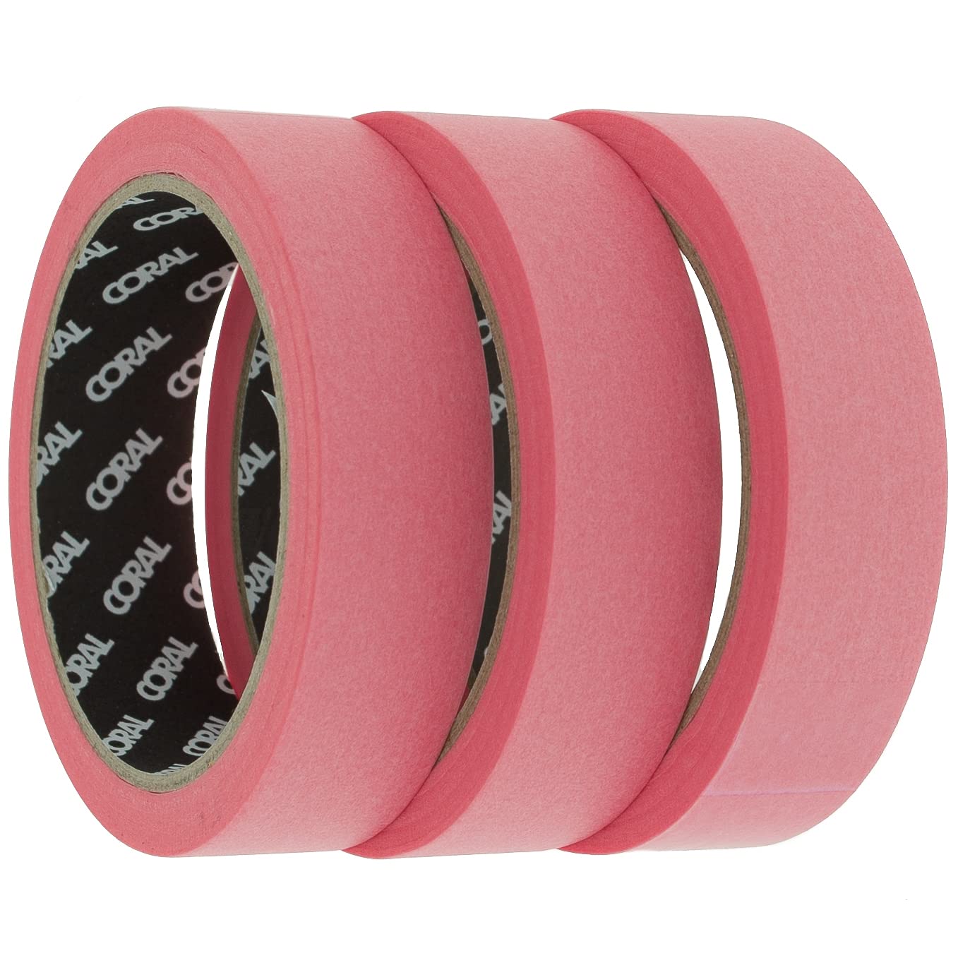 Coral 71600 Precision Masking Tape Low Tack Clean Edges on Sensitive Surfaces Pink Washi Paper 1 inch 25M roll 3 Piece Pack Set