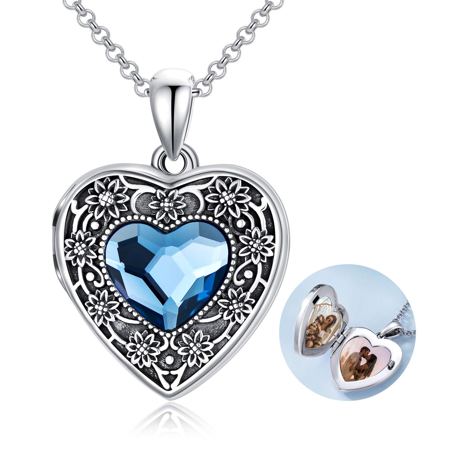 AOBOCO Heart Locket Necklace That Holds Pictures Sterling Silver Sunflower Lockets Jewellery for Women - Always in My Heart