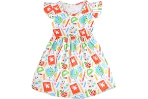 Yuromoon Toddler Girls Back to School Print Dresses Pencil Flutter Sleeve Clothes School Outfits 2-8Y