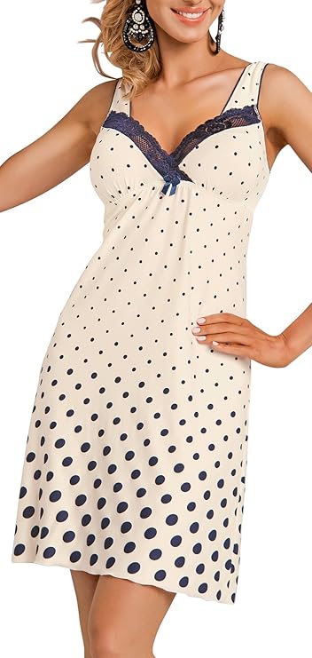 R-Dessous Exklusives Damen Nachtkleid beige Negligee Sleepshirt Viskose Nachtwäsche Nachthemd mit Träger Donna