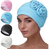 Soulchen 4 Pack Swim Caps for Women | Elastic Bathing Cap, Full Coverage Swimming Turban, Long Hair Care, Ear Protection, Pool Beach Sports Spa, Summer Supplies