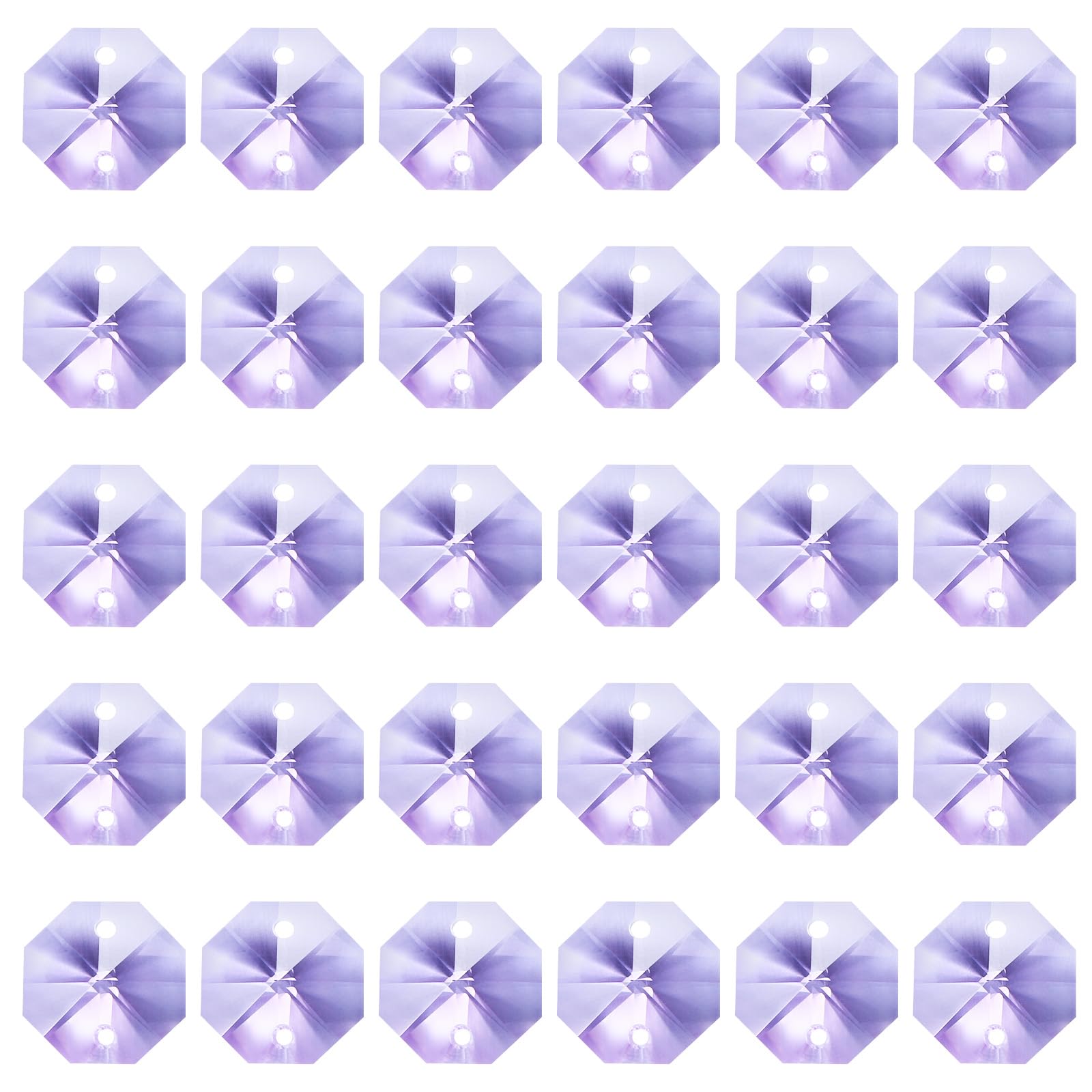 PATIKIL K9 Crystal Octagon Beads 2 Holes Pendants, 30 Pack 14mm Chandelier Prisms Parts Ornaments Hanging Beads for DIY Arts Crafts Decoration, Light Purple