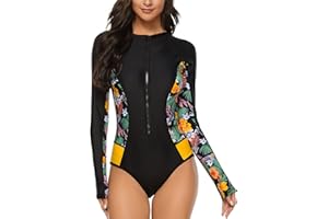 Durio Women's Long Sleeve Rash Guard One Piece Rashguard Swimsuit Bathing Suit for Women Modest Athletic Surf Swimwear
