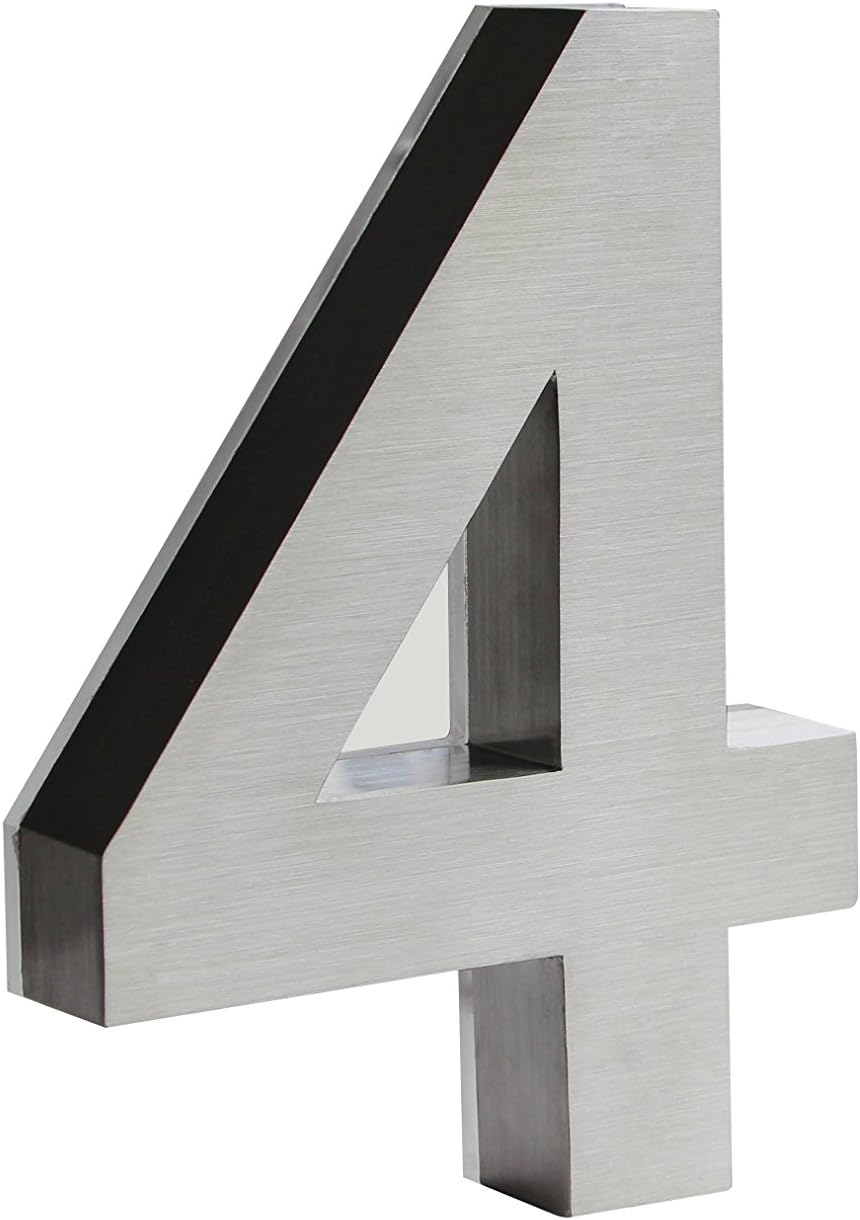 8 Inch House Numbers LED, Modern Address Signs for Homes | Soft, Exterior Glow | Black OR Stainless-Steel Weather Resistant, Durable, Wired | by JELSCO (4, Arial Stainless - Blue LED)