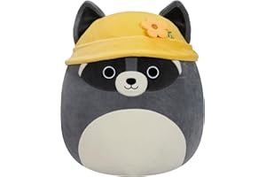 Squishmallows Original 14-Inch Rocky Grey Raccoon with Yellow Bucket Hat - Official Jazwares Large Plush