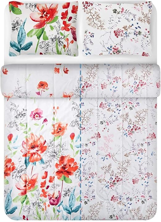 Amazon Com Langria Comforter Set With Floral Print Reversible