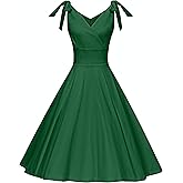 GownTown Women's 1950s V-Neck Adjustable Bowknot Swing Cocktail Dress Green