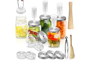 Fermentation Kit for Wide Mouth Mason Jars-4 Stainless Steel Fermentation Lids,4 Glass Fermentation Weights,1 Silicone Tong,1