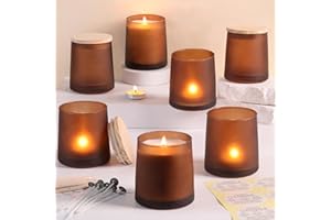 DARJEN 12 Pack Frosted Amber Candle Jars for Making Candles- 9 OZ Empty Glass Candle Making Jars with Making Kits, Candle Making Supplies Candle Containers for Home DIY & GIFS