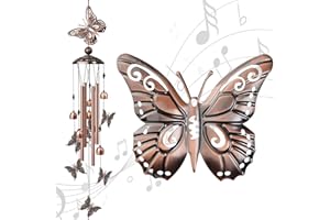 Nowpis Butterfly Wind Chimes for Outside, Decorative Wind Chimes with 4 Aluminum Tubes Hanging Bells, Memorial Windchimes Outdoors with S Hook for Patio Garden Decor, Unique Gift for Mom Grandma