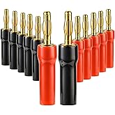 4 mm Gold Plated Open Screw Type Speaker Connector Banana Plugs,12 Count(1 Pack of 6 Pairs)