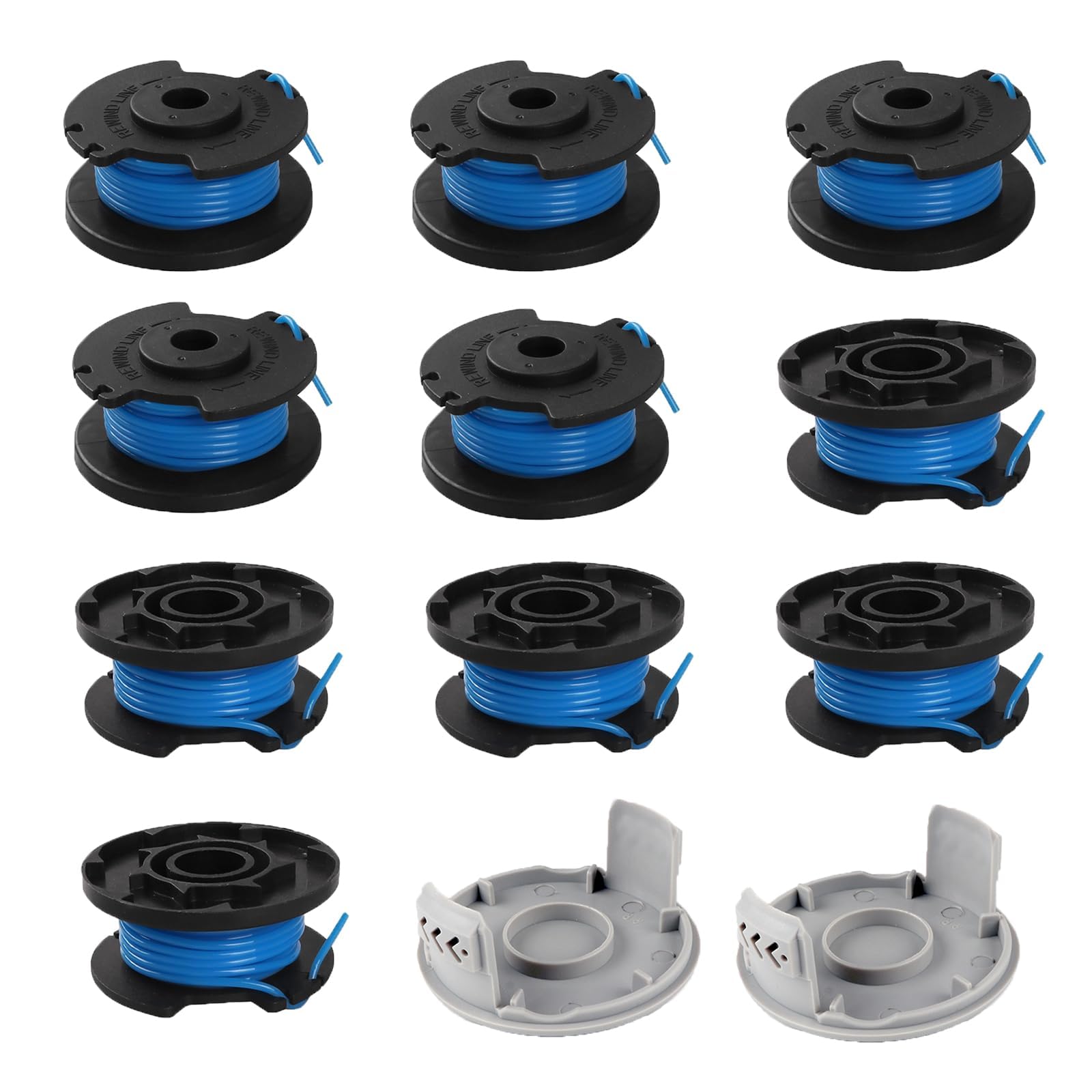 Viilich 10pcs Strimmer Spool Compatible with Ryobi One + AC14RL3A OLT1823 OLT1832 Rac124,1.6mm Autofeed Strimmer Line Compatible with Ryobi 18V 24V 40V Strimmer,2pcs Replacement Spool Cap AC14HCA