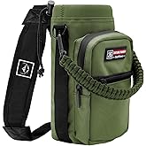 NATURE PIONEOR Water Bottle Holder with Adjustable Strap - 26/32/36/40/46/64oz Insulated Water Bottle Sling Carrier with Paracord Handle & 2 Pockets, Outdoor Sports, Hiking, Camping, Gym