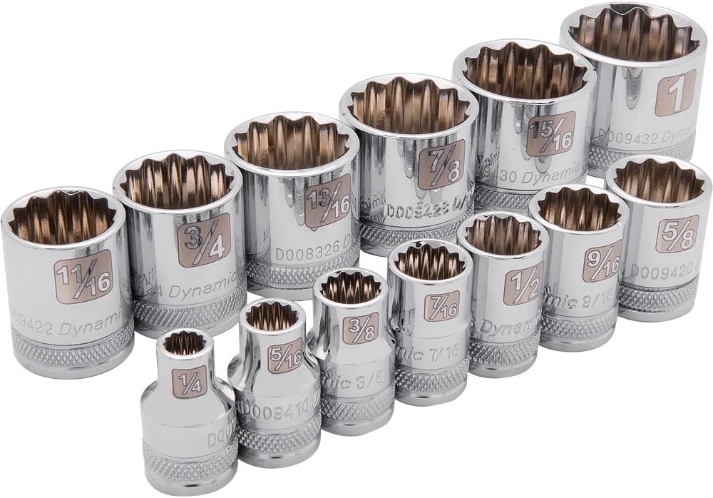 Dynamic ToolsD010002 3/8" Drive 12 Point Standard SAE Socket Set (13 Piece), 1/4" to 1"