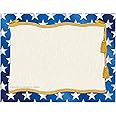 Hayes Stars Certificate Border Paper, Patriotic Blue & Gold Certificate Paper, Customizable Awards, Diplomas & Invitations, Full-Color Matte Finish, 8.5" x 11" - 50 Pack