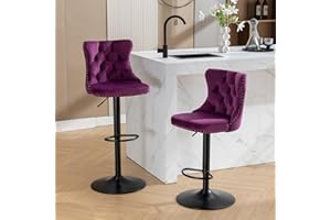 i-POOK Bar Stools Set of 2, Swivel Barstools with Nailheads Trim, Velvet Button Tufted Back and Black Footrest, Adjustable Counter Height Bar Chairs for Kitchen Island Dining Room Pub, Purple