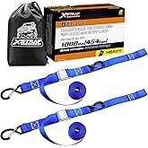 XSTRAP STANDARD Motorcycle Tie Down Straps- (2 Pack) 3,000lb Break Strength, 1.5 IN X 8FT Heavy-Duty Cambuckle Tie Down Set with S Hook and Soft Loops, Handlebar Strap for Dirt Bike, Kayak, Boat, Blue