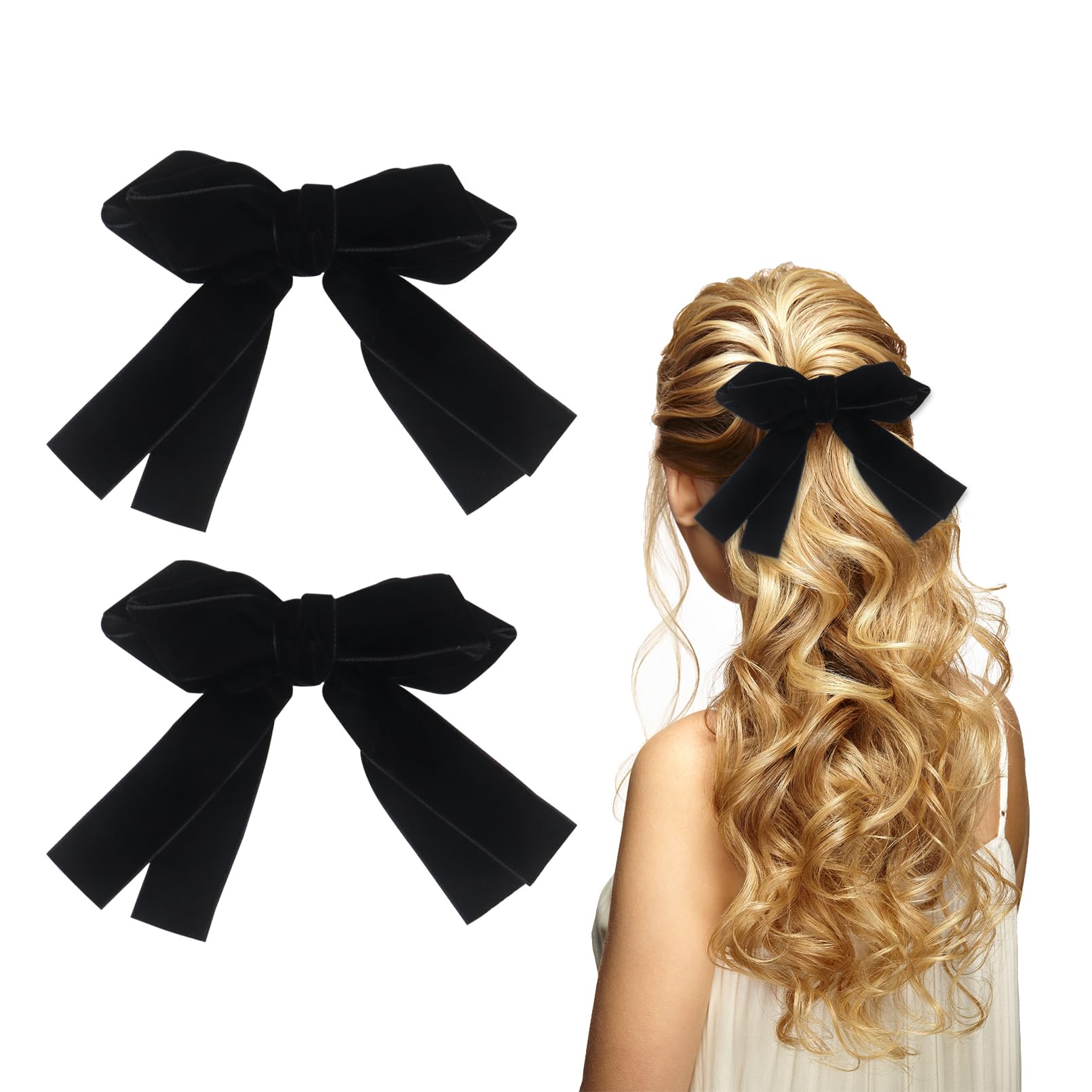 2 Pack Hair Bows for Women Girls 6 Inch Large Bow Hair Clips, Black Bows for Hair