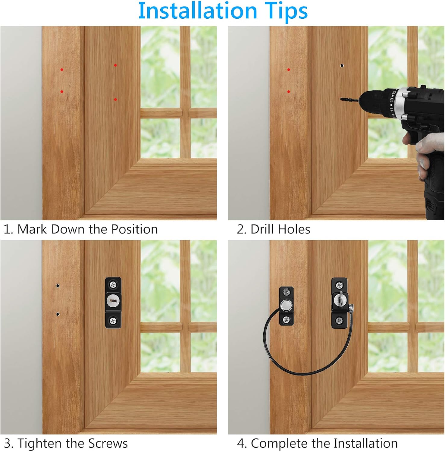 eSynic 6 Packs Window Locks for Upvc Window Durable Window Locks Child Safety Reliable Window Safety Restrictor 19CM/7.5Inch Long Wire Window Security Lock with Screws for Home Office Safety etc - Image 5
