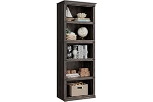 JoanKaren Bookshelf, 67 Inch Rustic Farmhouse 5-Tier Tall Bookcase, Floor Standing Display Storage Shelf, Modern Wide Shelf f